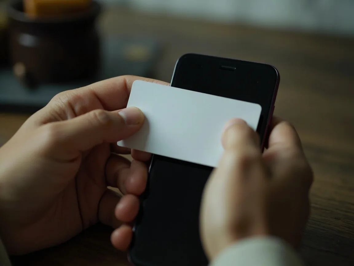 A hand placing a face-down smartphone beside a paper note and a padlock